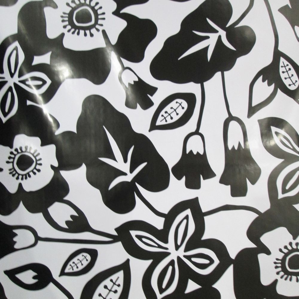 Oilcloth - Black and White Flower