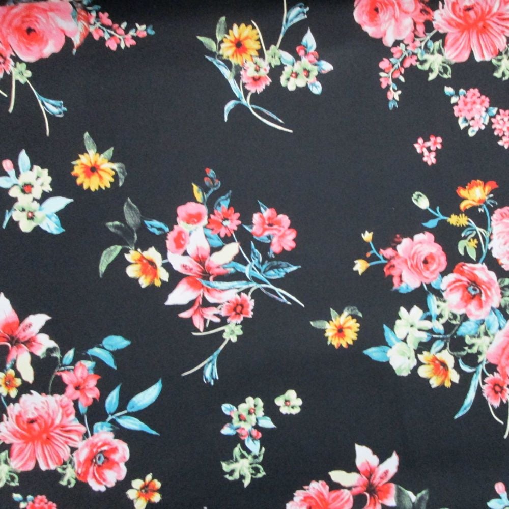 Sateen - Floral on black