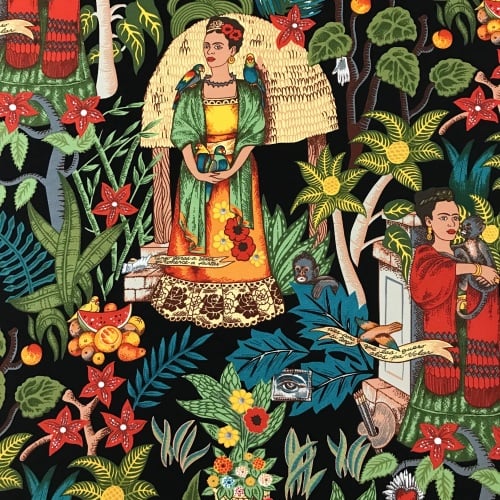 Frida's Garden - Black, Alexander Henry canvas cotton