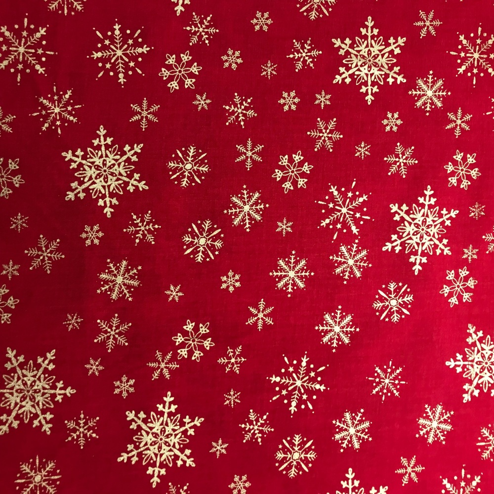 Christmas Fabric -  Gold Snowflakes