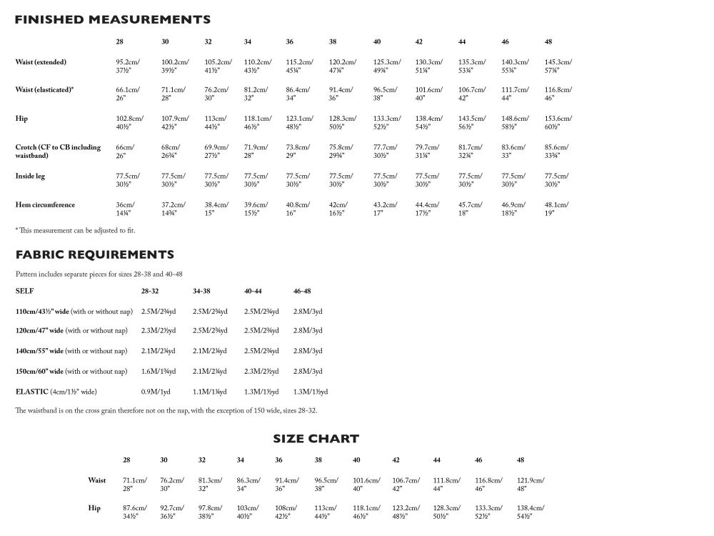 Elling Size chart template