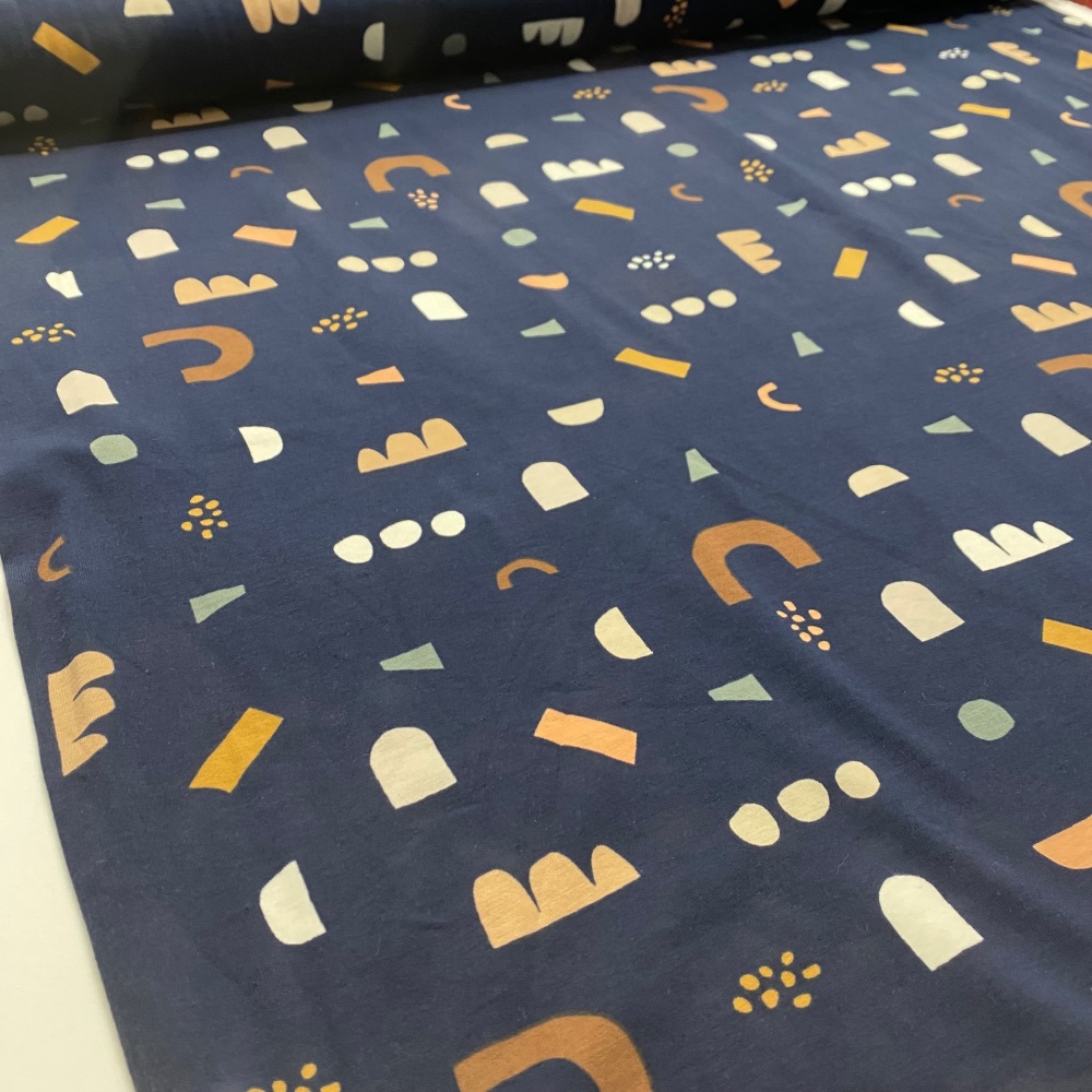 Cotton Jersey - Shapes on Navy