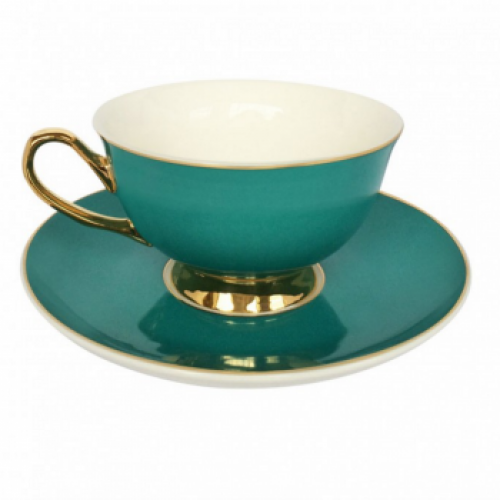 Teal teacup and saucer