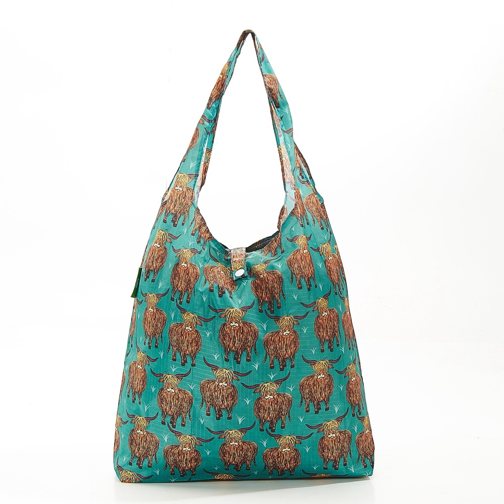 FOLDAWAY SHOPPER - A26 TEAL HIGHLAND COW