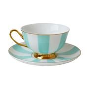 Stripy Mint and White teacup and saucer - VIX906G