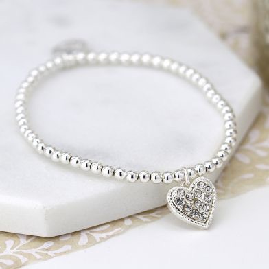 NECKLACE - SILVER PLATED BRACELET WITH CRYSTAL INSET HEART 03223