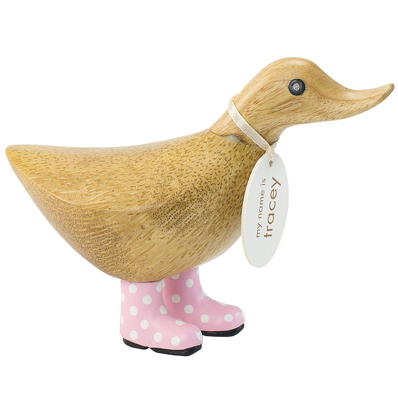 wooden ducks with wellies and names