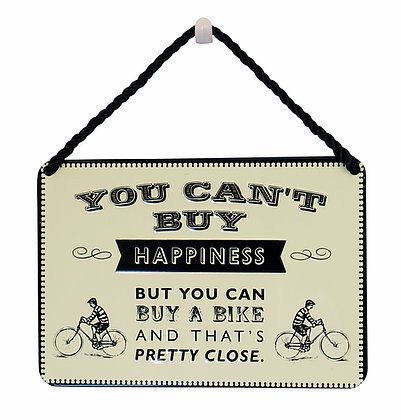 HANGING TIN PLAQUE - HAPPINESS AND A BIKE PA058