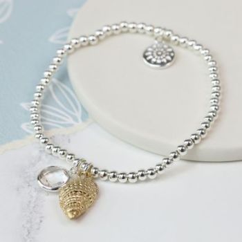 BRACELET - SILVER PLATED WITH GOLD SHELL & CRYSTALS (03141)