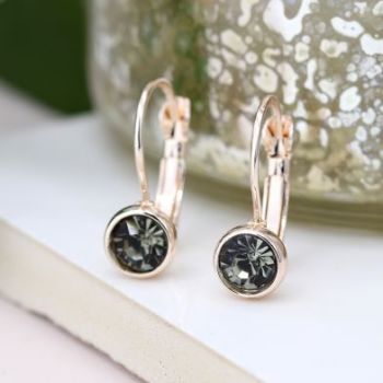 EARRINGS - ROSE GOLD PLATED & SMOKEY CRYSTAL DROP 03300