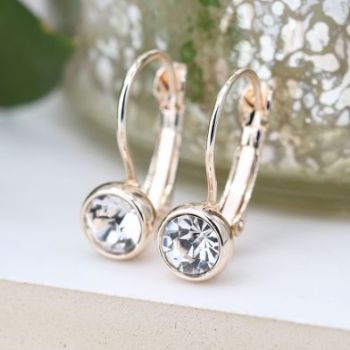 EARRINGS - ROSE GOLD PLATED & CLEAR CRYSTAL DROP 03301