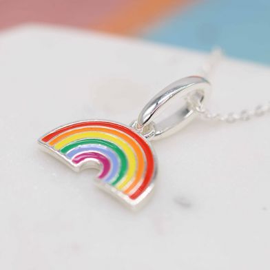 NECKLACE - SILVER PLATED WITH ENAMEL RAINBOW 03327