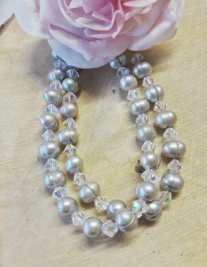 Freshwater Pearls Silver Grey with Ab Crystals