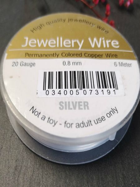 <!002--> .8mm silver permanently coloured copper wire 