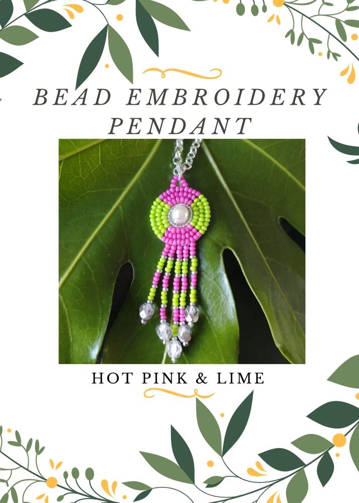 Bead Embroidery Pendant Kit - Hot Pink & Lime