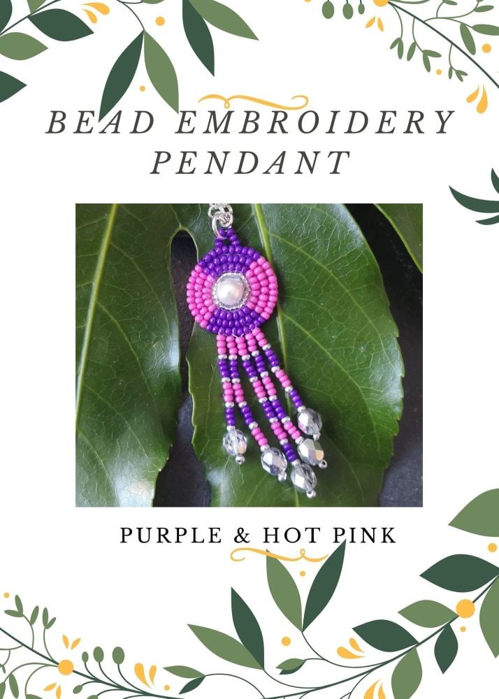 Bead Embroidery Pendant Kit - Purple & Hot Pink