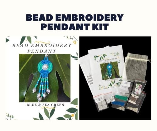 Bead Embroidery Pendant Kit - Blue & Sea Green