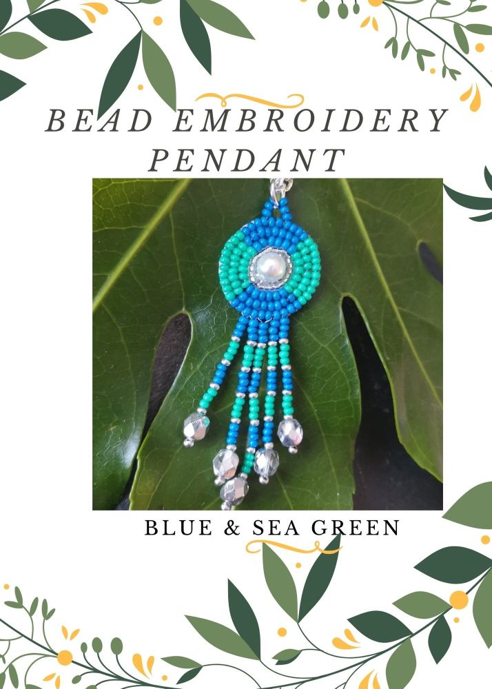 Bead Embroidery Pendant Kit - Blue & Sea Green