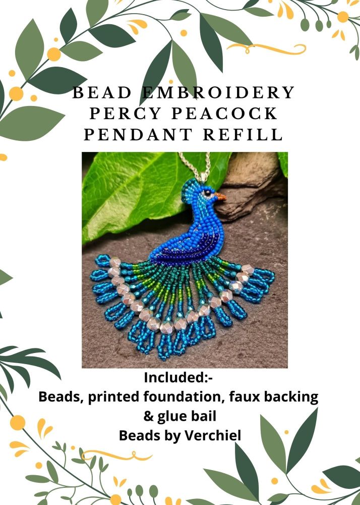 <!001->Bead embroidery Percy Peacock Pendant REFILL kit
