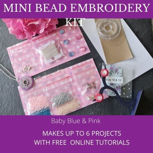 <!001-> Mini Bead Embroidery Kit - Baby Blue & Pink