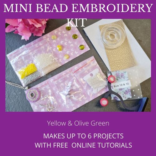 <!001-> Mini Bead Embroidery Kit - Yellow & Olive Green