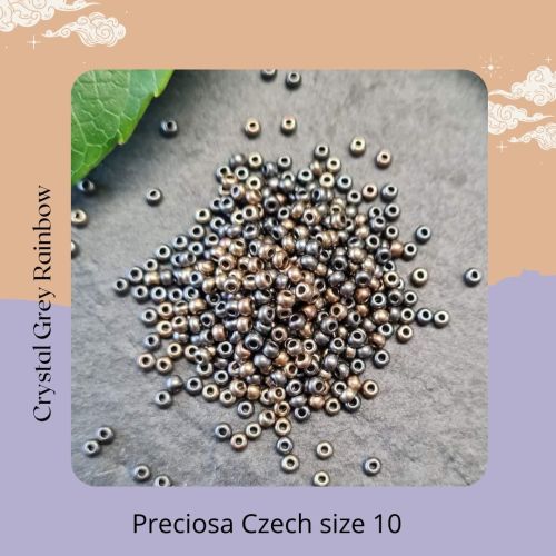 Preciosa Czech size 10 seed beads  - Crystal Grey Rainbow