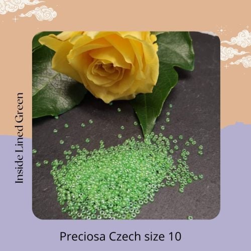 Preciosa Czech size 10 seed beads  - Inside Lined Green