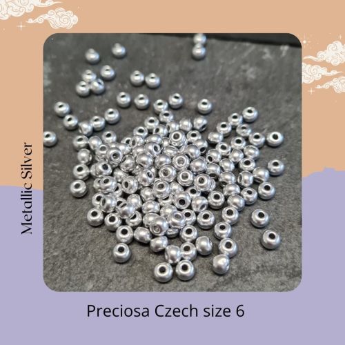 Czech size 6 Metallic Silver Seed beads 10g 