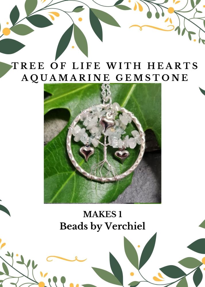 <!001-> Gemstone Heart Tree of Life Jewellery Making Kit - Aquamarine 