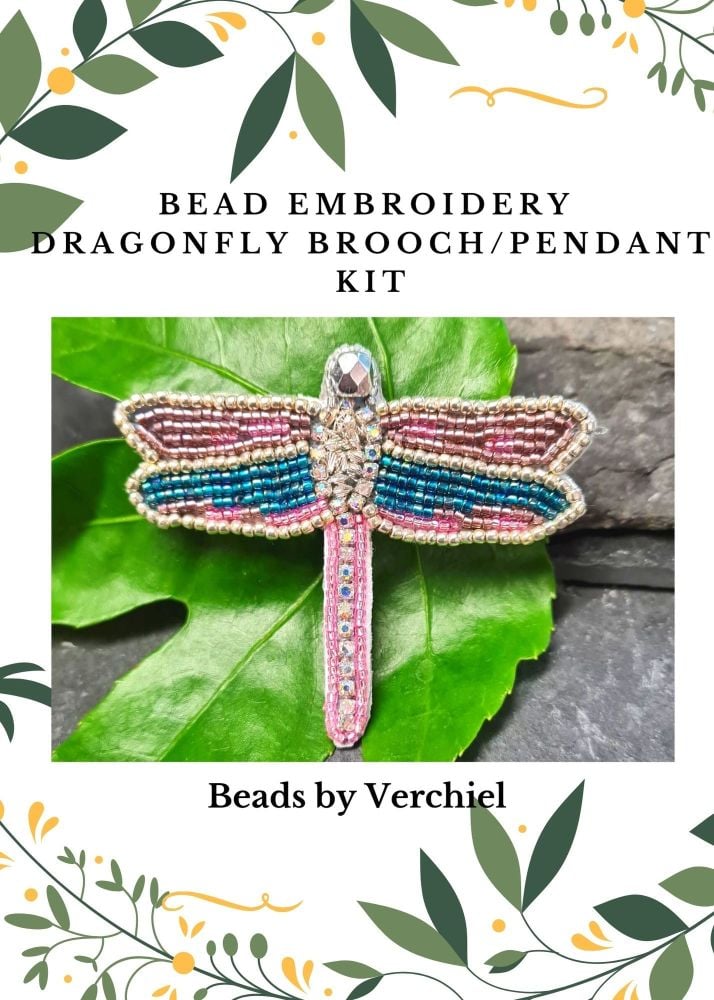 <!001->Bead embroidery Dragon Fly Brooch/Pendant