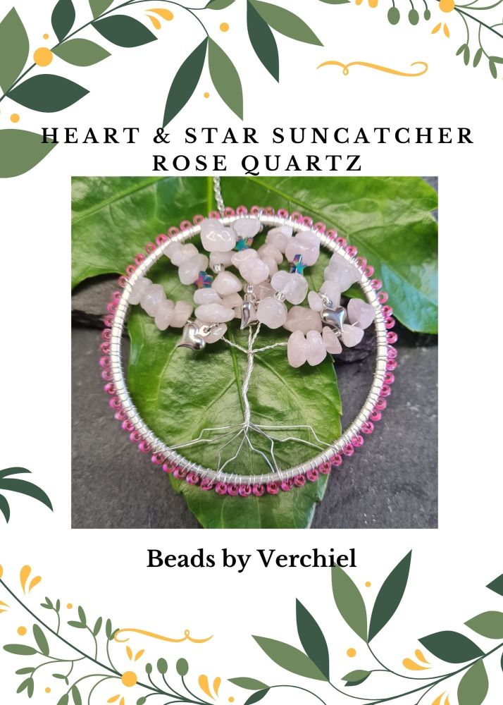 <!001-> Rose Quartz Hearts & Stars Tree of Life Suncatcher kit