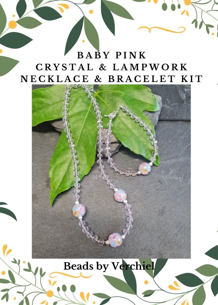 Crystal and Lampwork Bracelet and Necklace Kit - Baby Pink