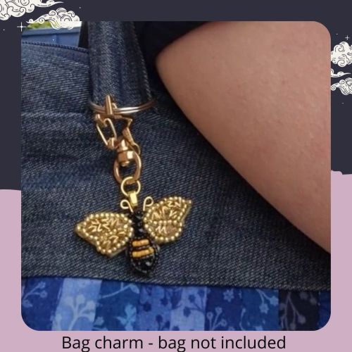 Mini Bead Embroidery Bee Bag Charm or Key Ring - Gold