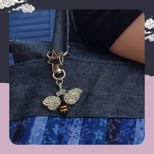 Mini Bead Embroidery Queen Bee Bag Charm or Key Ring - Silver