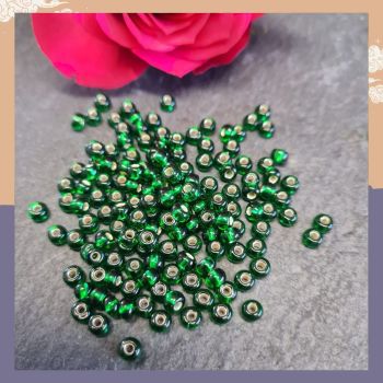 Czech size 6 Silver Lined Green Seed beads 10g