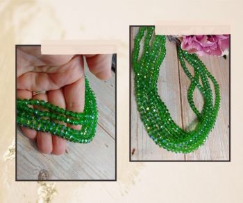Crystal Rondelle 5x6mm Bead Strand 16.5 inches Dark Green Ab