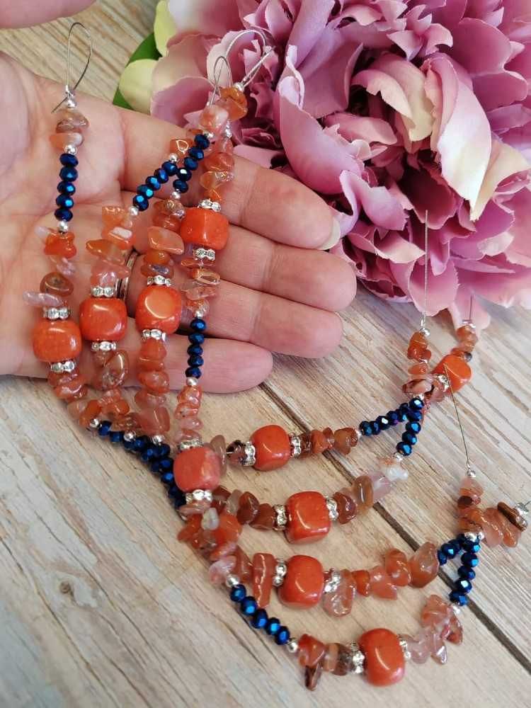 1 x 8 inch strand mashan Jade, Red Agate and Cyrstals bead strands