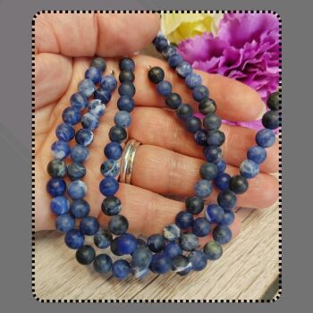 7.5 inch strand frosted Sodalite gemstone beads 6mm.