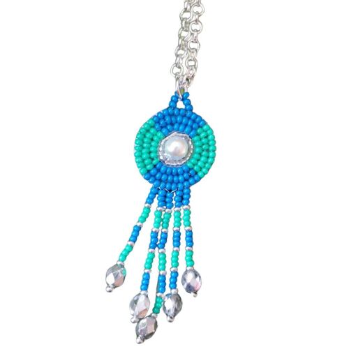 Bead Embroidery Pendant Kit - Blue & Sea Green