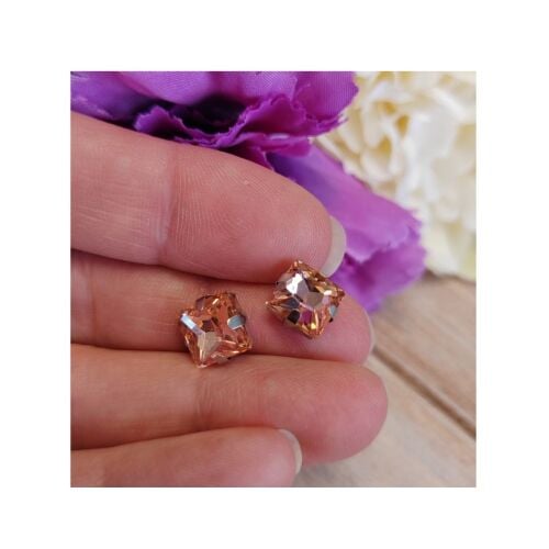 Pair of Sew on square Salmon Pink Rhinestones