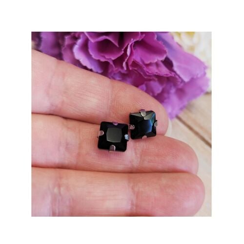 Pair of Sew on square Jet Rhinestones