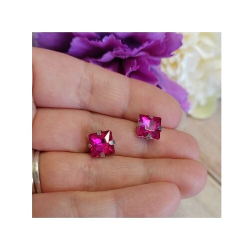 Pair of Sew on square Fushia pink Rhinestones