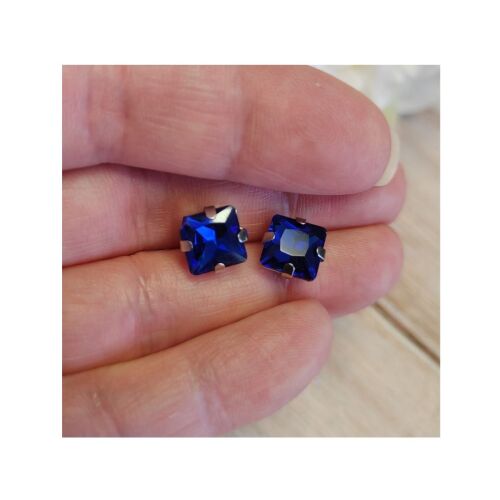 Pair of Sew on square cobalt blue Rhinestones