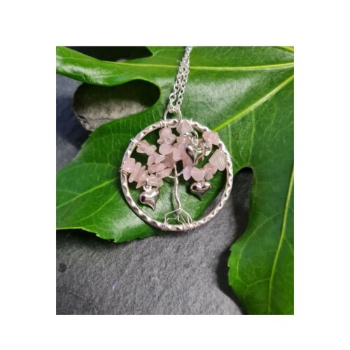 <!001-> Gemstone Heart Tree of Life Jewellery Making Kit - Rose Quartz