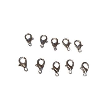 Pack of 10 x 12mm silver coloured lobster clasps