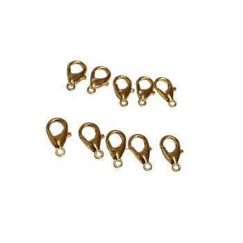 Pack of 12mm gold coloured lobster clasps