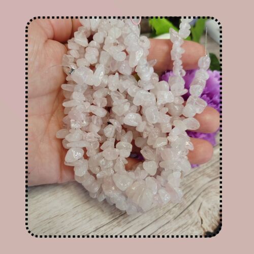 7.5 inch approx strand rose quartz gemstone chips