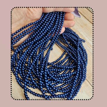 Glass pearls steel Blue 4mm Bead strand