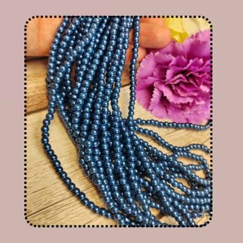 Glass pearls navy Blue 4mm Bead strand 7.75 inch