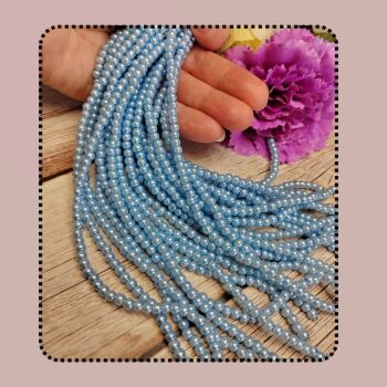 Glass pearls Pale Blue 4mm Bead strand 7.75 inch